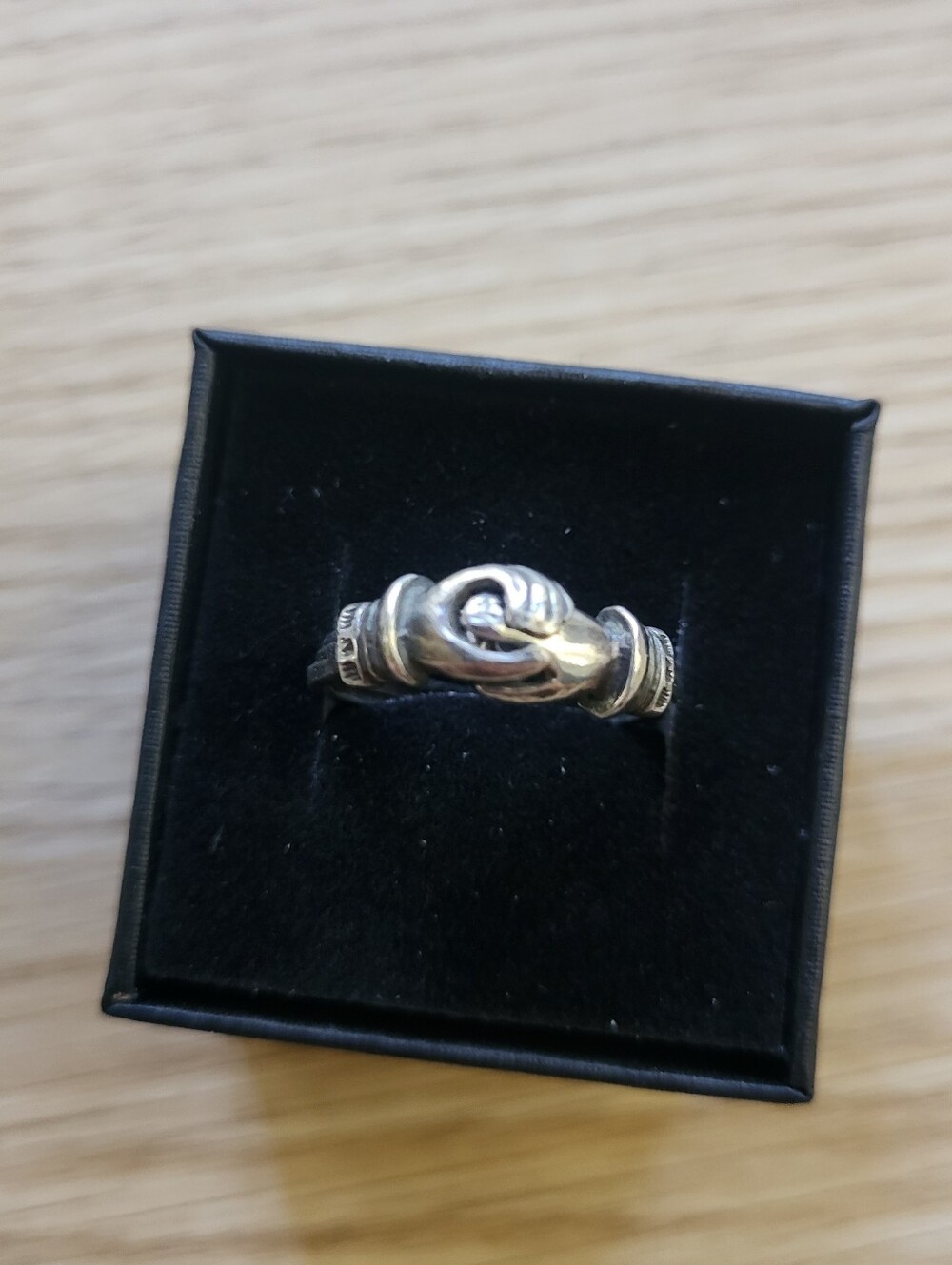 Vintage 1940s sterling silver gimmel clasped hands ring with hidden heart